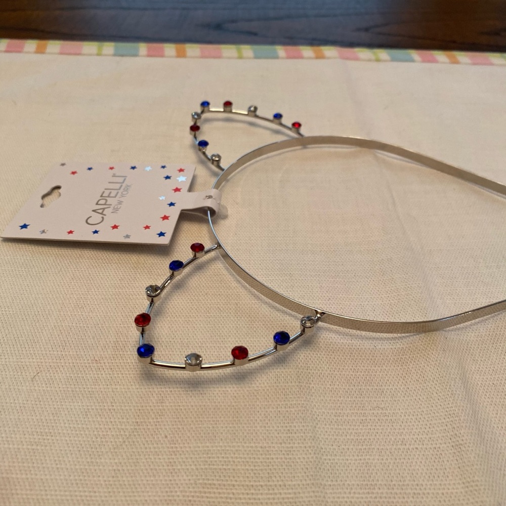 4th of July Patriotic Jeweled Cat Ears Headband - Picture 3 of 12